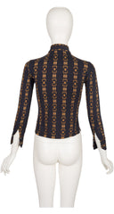 1973 Horsebit Print Black Silk Jersey Button-Up Shirt