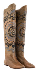 1980s Embroidered Metallic Leather Pointed Toe Boots