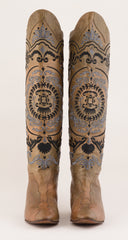 1980s Embroidered Metallic Leather Pointed Toe Boots