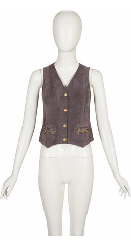 1970s Horsebit Gray Suede Snap-Up Vest