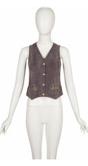 1970s Horsebit Gray Suede Snap-Up Vest