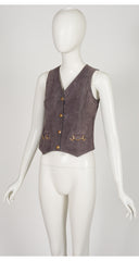 1970s Horsebit Gray Suede Snap-Up Vest