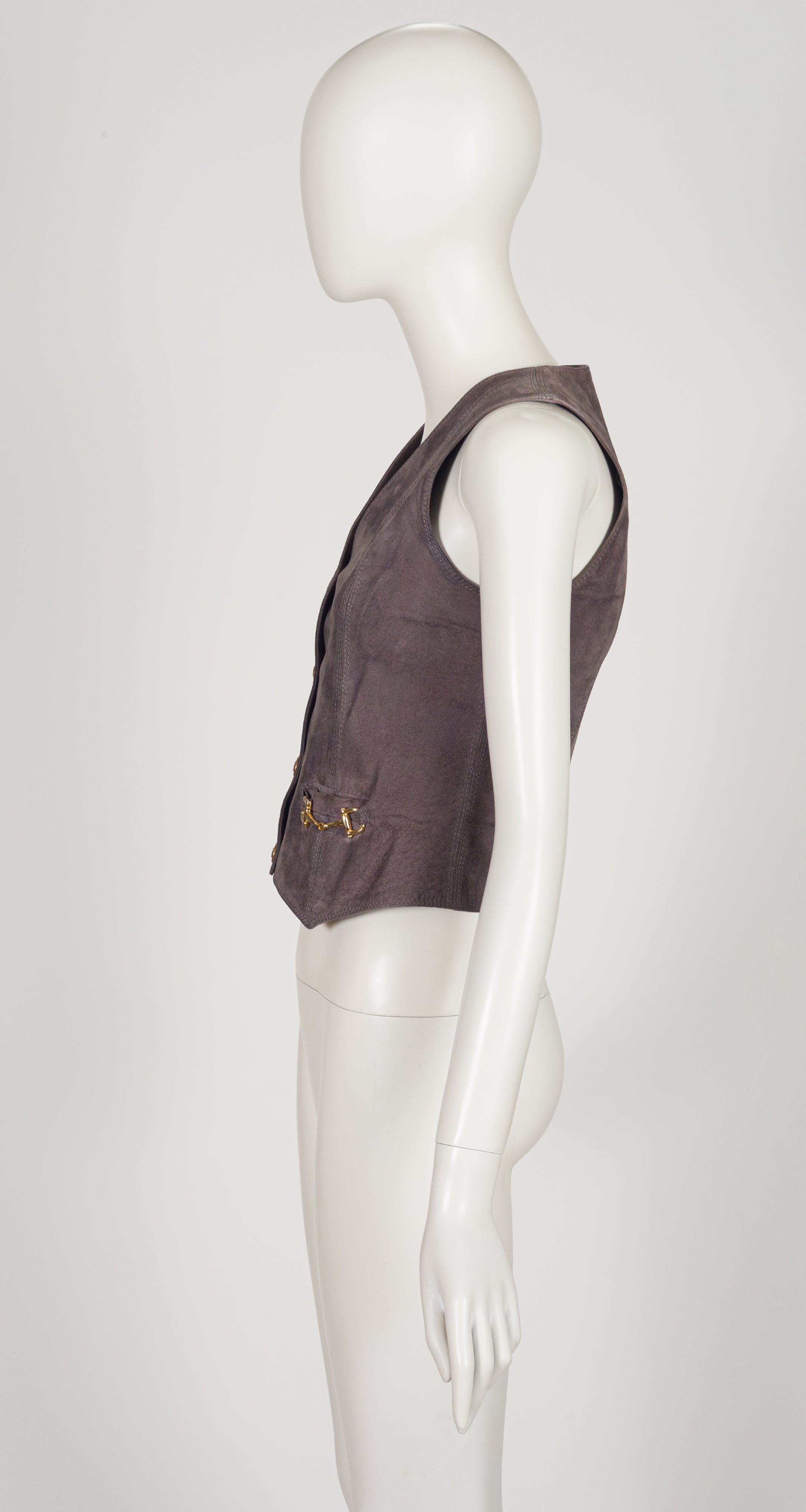 1970s Horsebit Gray Suede Snap-Up Vest
