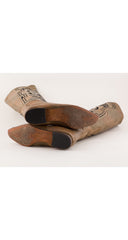 1980s Embroidered Metallic Leather Pointed Toe Boots