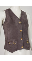 1970s Horsebit Gray Suede Snap-Up Vest