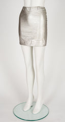 1990s Silver Metallic Leather Mini Skirt