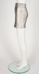 1990s Silver Metallic Leather Mini Skirt