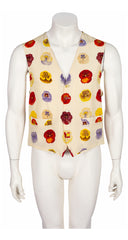 1990s Men's Pansy Print Ivory Silk Waistcoat