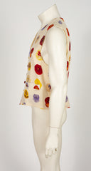 1990s Men's Pansy Print Ivory Silk Waistcoat