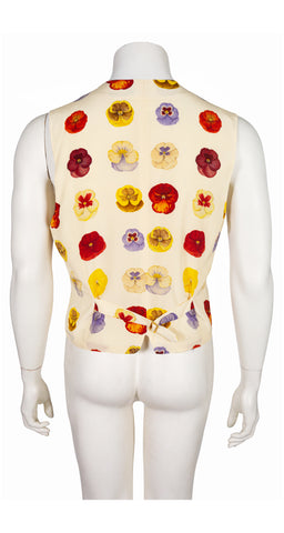 1990s Men's Pansy Print Ivory Silk Waistcoat