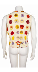 1990s Men's Pansy Print Ivory Silk Waistcoat
