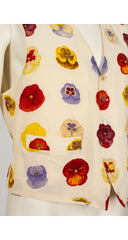 1990s Men's Pansy Print Ivory Silk Waistcoat