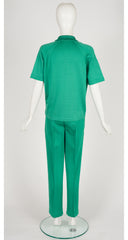 1960s Kelly Green Knit Tie-Neck Three-Piece Outfit