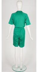 1960s Kelly Green Knit Tie-Neck Three-Piece Outfit