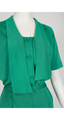 1960s Kelly Green Knit Tie-Neck Three-Piece Outfit