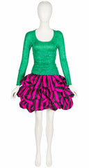 1980s Green & Fuchsia Organza Bubble Hem Party Dress