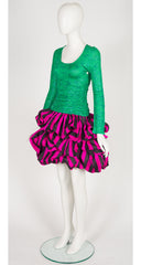 1980s Green & Fuchsia Organza Bubble Hem Party Dress