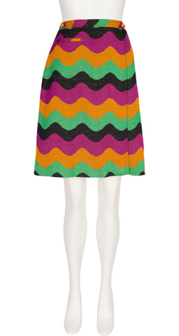 1970s Geometric Print Wool Jersey Knit Wrap Skirt