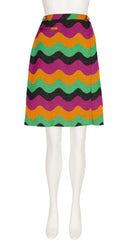 1970s Geometric Print Wool Jersey Knit Wrap Skirt