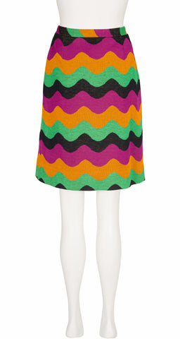 1970s Geometric Print Wool Jersey Knit Wrap Skirt