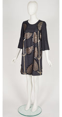 2006 S/S Embellished Leaf Design Gray Silk Dress