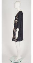 2006 S/S Embellished Leaf Design Gray Silk Dress