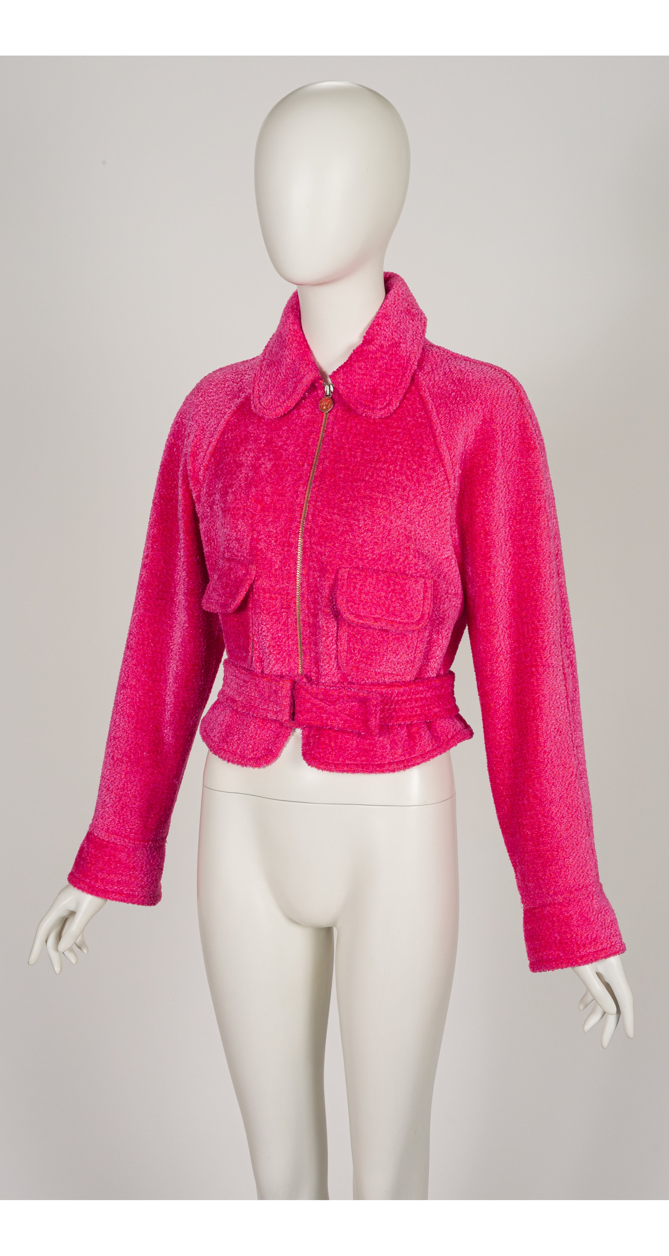 1990s Hot Pink Wool Belted Teddy Jacket