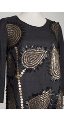 2006 S/S Embellished Leaf Design Gray Silk Dress