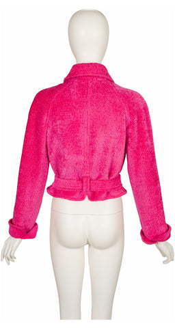 1990s Hot Pink Wool Belted Teddy Jacket