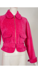 1990s Hot Pink Wool Belted Teddy Jacket