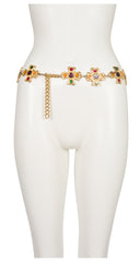 1980s Maltese Cross Enamel Gold Tone Metal Chain Belt
