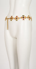 1980s Maltese Cross Enamel Gold Tone Metal Chain Belt