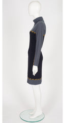 1980s Castle Print Wool Knit Long Sleeve Dress