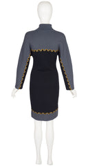 1980s Castle Print Wool Knit Long Sleeve Dress