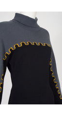 1980s Castle Print Wool Knit Long Sleeve Dress