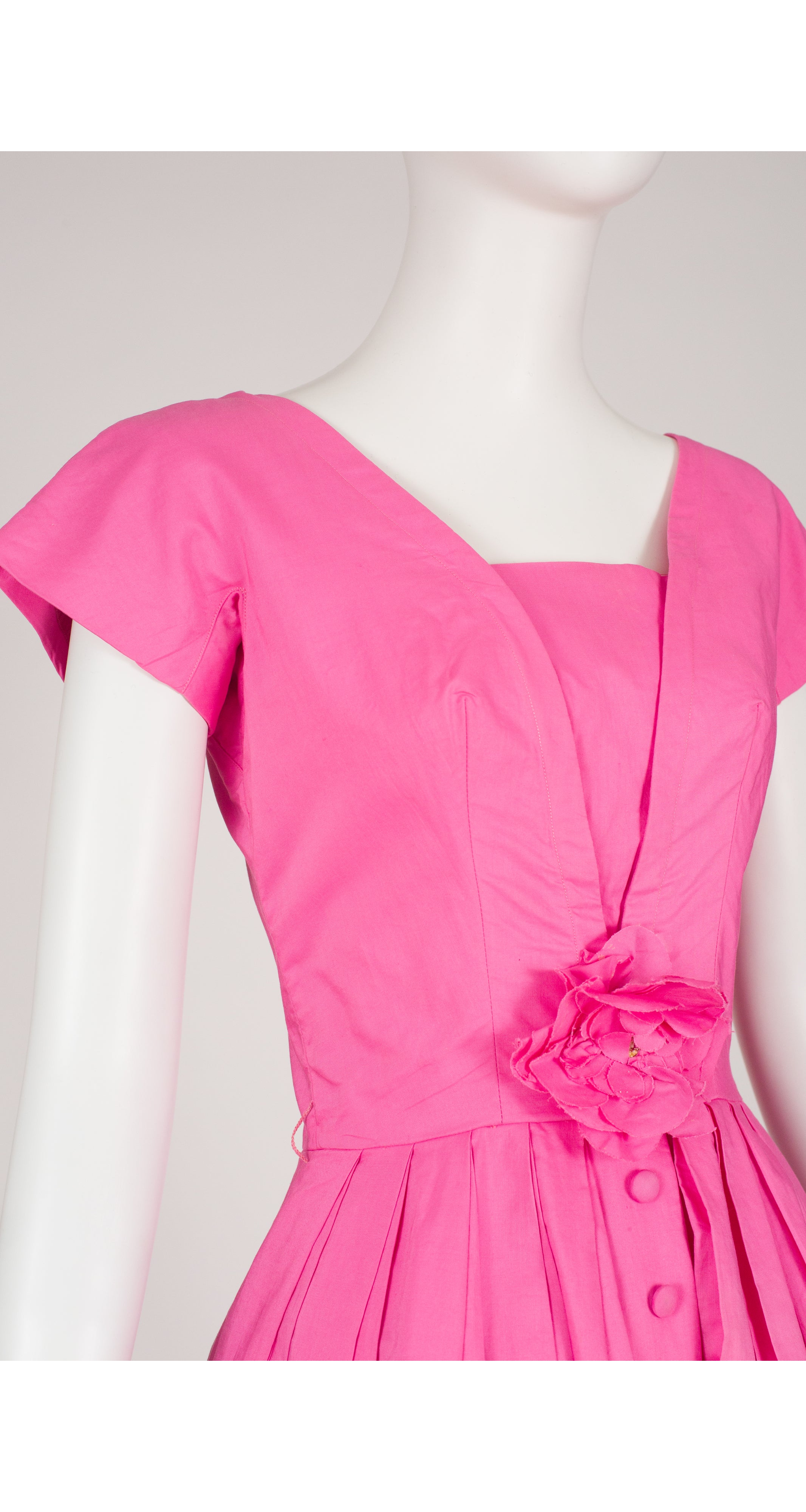 1950s Bubble Gum Pink Cotton Fit & Flare Dress