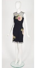 2004 S/S Black Mesh Flower Appliqué Cocktail Dress