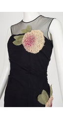 2004 S/S Black Mesh Flower Appliqué Cocktail Dress