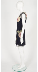 2004 S/S Black Mesh Flower Appliqué Cocktail Dress