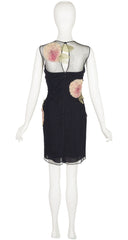 2004 S/S Black Mesh Flower Appliqué Cocktail Dress