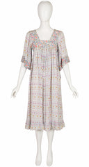 1978 S/S Egg Mixed Print Powder Blue Silk Peasant Dress