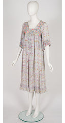 1978 S/S Egg Mixed Print Powder Blue Silk Peasant Dress