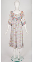 1978 S/S Egg Mixed Print Powder Blue Silk Peasant Dress