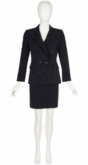 1980s Black Faille Double-Breasted Tuxedo Skirt Suit