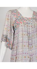 1978 S/S Egg Mixed Print Powder Blue Silk Peasant Dress