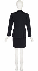 1980s Black Faille Double-Breasted Tuxedo Skirt Suit