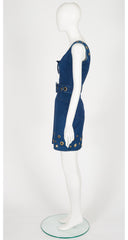 1990s Blue Denim Grommet Lace-Up Sleeveless Dress