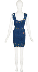 1990s Blue Denim Grommet Lace-Up Sleeveless Dress