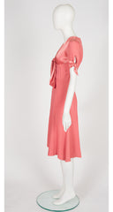1970s Pink Crepe & Satin Tie-Bust Dress