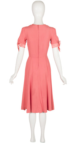 1970s Pink Crepe & Satin Tie-Bust Dress